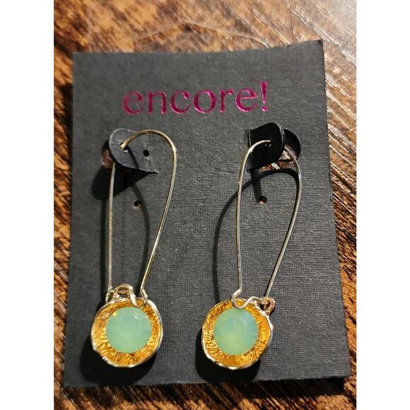 Encore Color Crush ASRT Stylish Gold & Green Stone Drop/Dangle Earrings - Picture 2 of 3